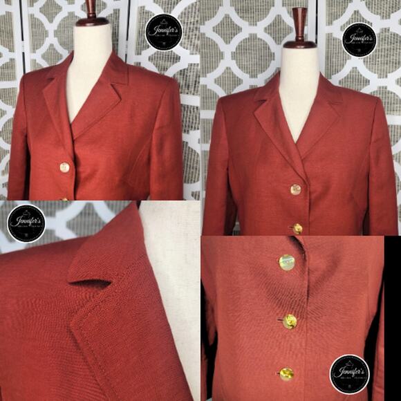 Kasper Petite Women's Rust Linen/Rayon 2-Piece Jacket & Skirt Suit Size 10P - Picture 2 of 9
